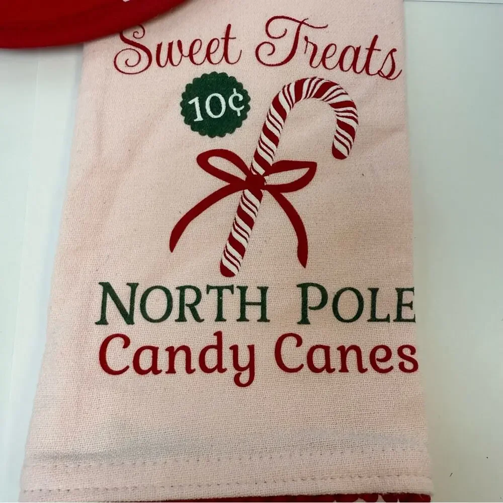 Christmas Peppermint Pot Holder & Dish Towel Set Candy Cane Kitchen Decor NEW